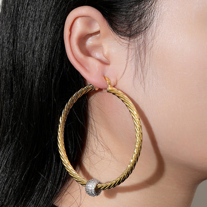 68mm Gold Twist Hoop Earrings with Disco Ball