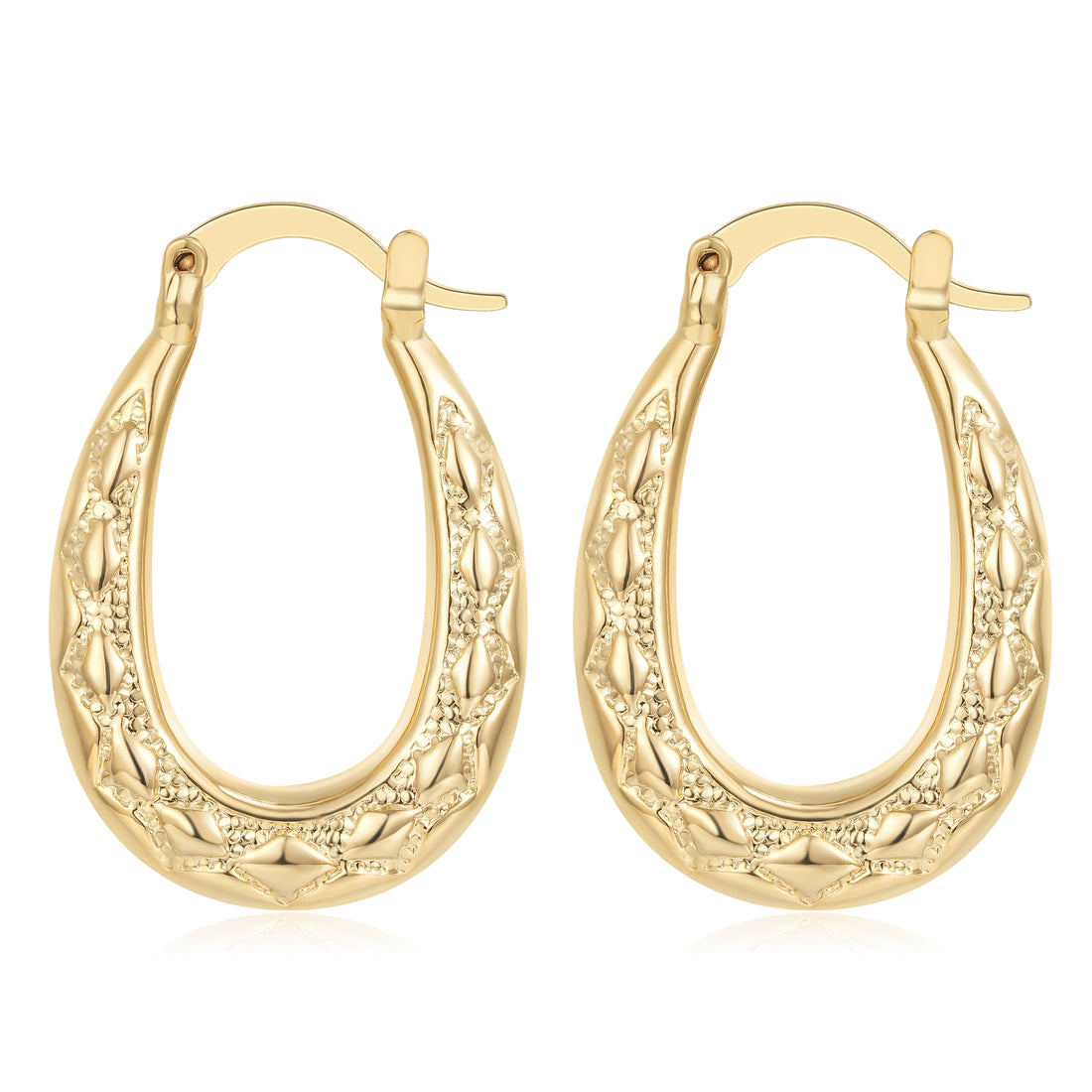 New Premium Gold 25mm Oval Diamond Pattern Creole Hoop Earrings