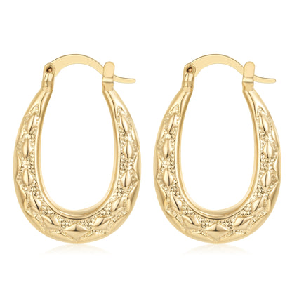 New Premium Gold 25mm Oval Diamond Pattern Creole Hoop Earrings