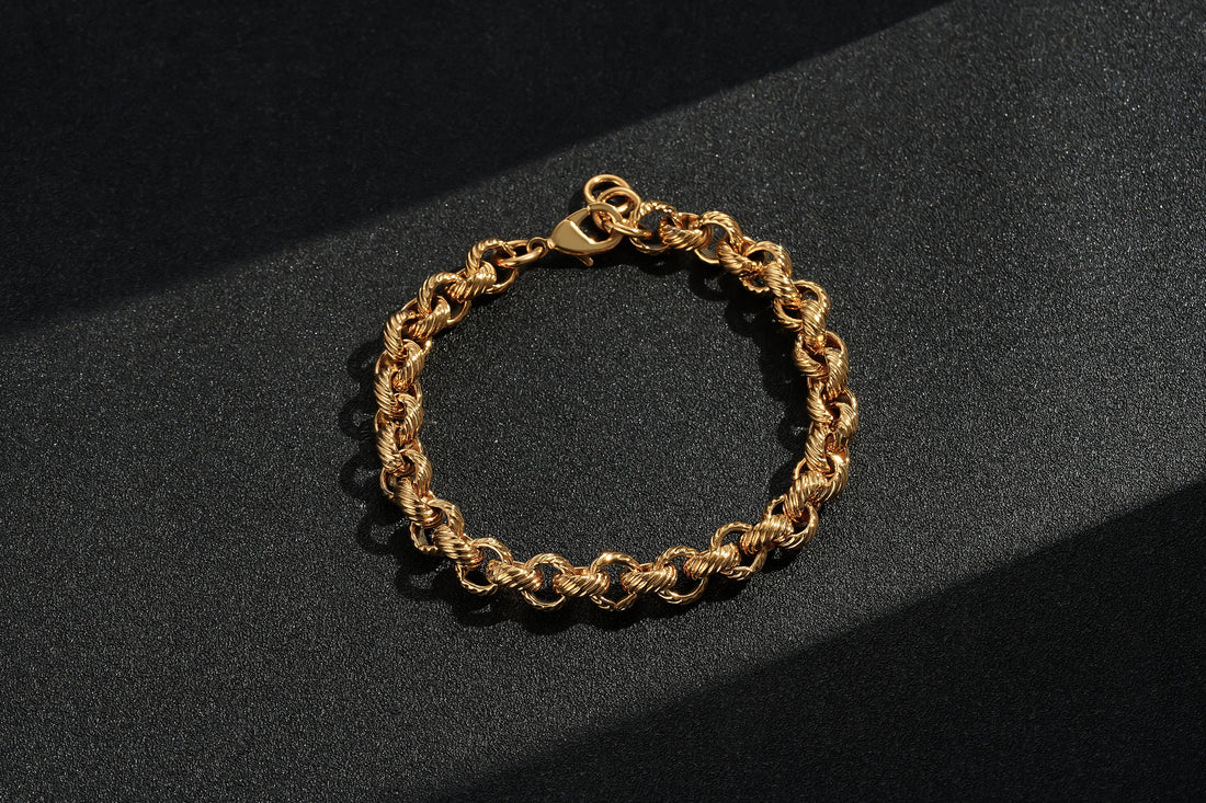 9mm Gold Lined Pattern Belcher Bracelet - 8 Inches