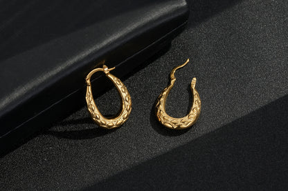 New Premium Gold 25mm Oval Diamond Pattern Creole Hoop Earrings