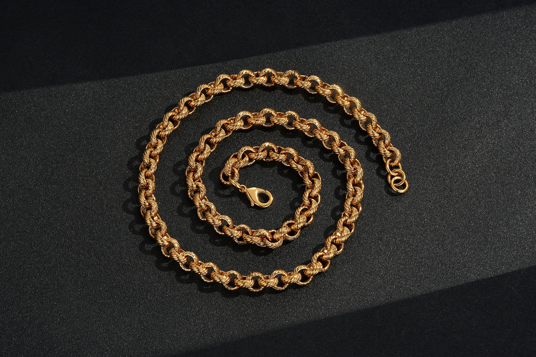9mm Gold Lined Pattern Belcher Chain - 22 & 24 Inches