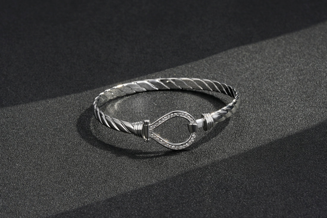 6mm Silver Closed Loop Bangle with Stones – 8 Inches