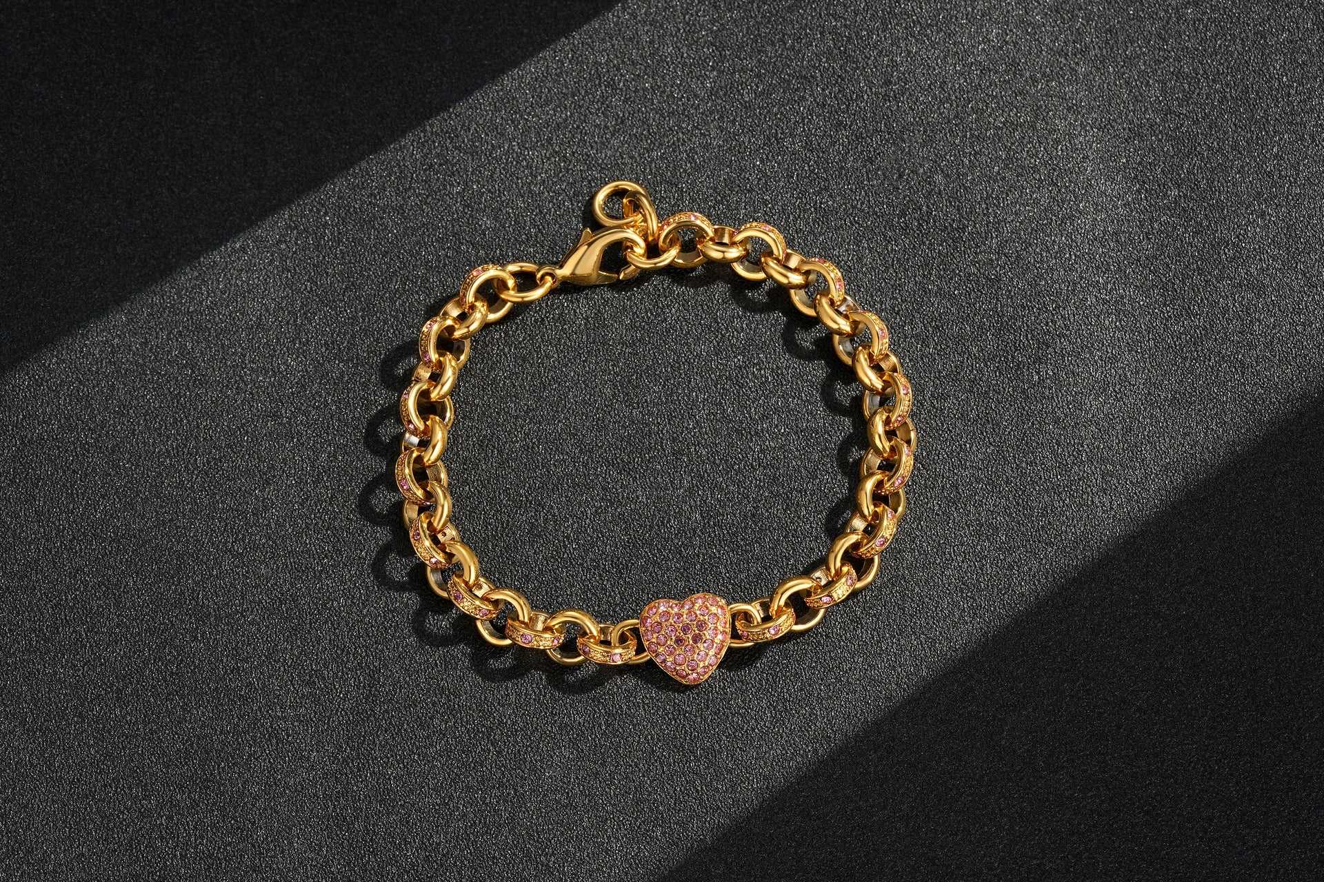 Crystal Heart Charm Belcher Bracelet