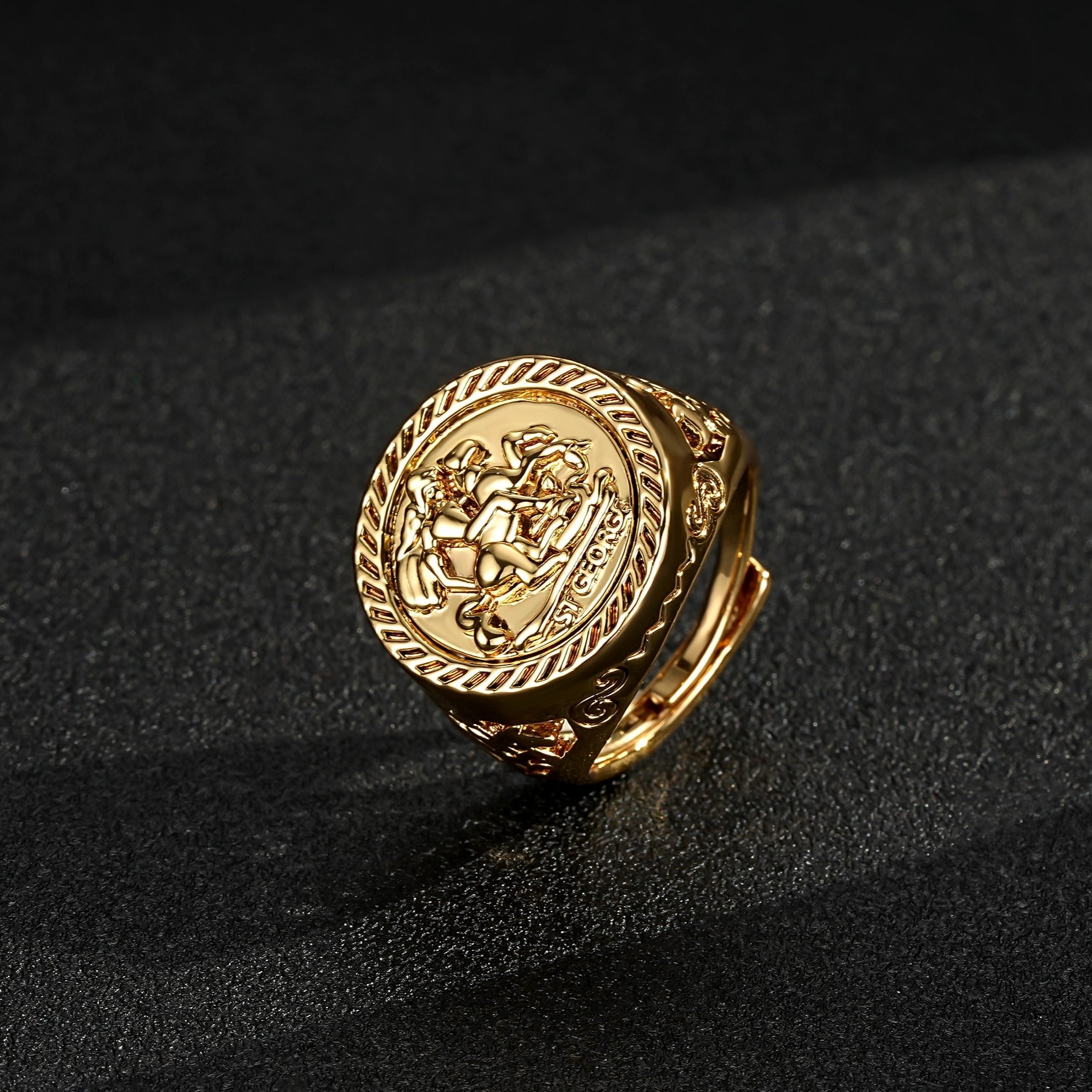 Adjustable gold filled ring featuring sovereign design