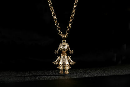 Gold Rag Doll Pendant with Clear Stones on 22-Inch, 5mm Belcher Chain