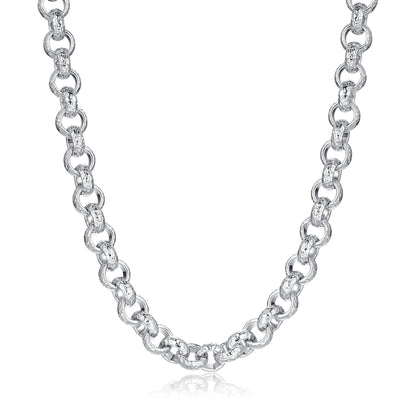 New 12mm Silver Diamond Cut Pattern Belcher Chain Lobster Clasp 24-Inch