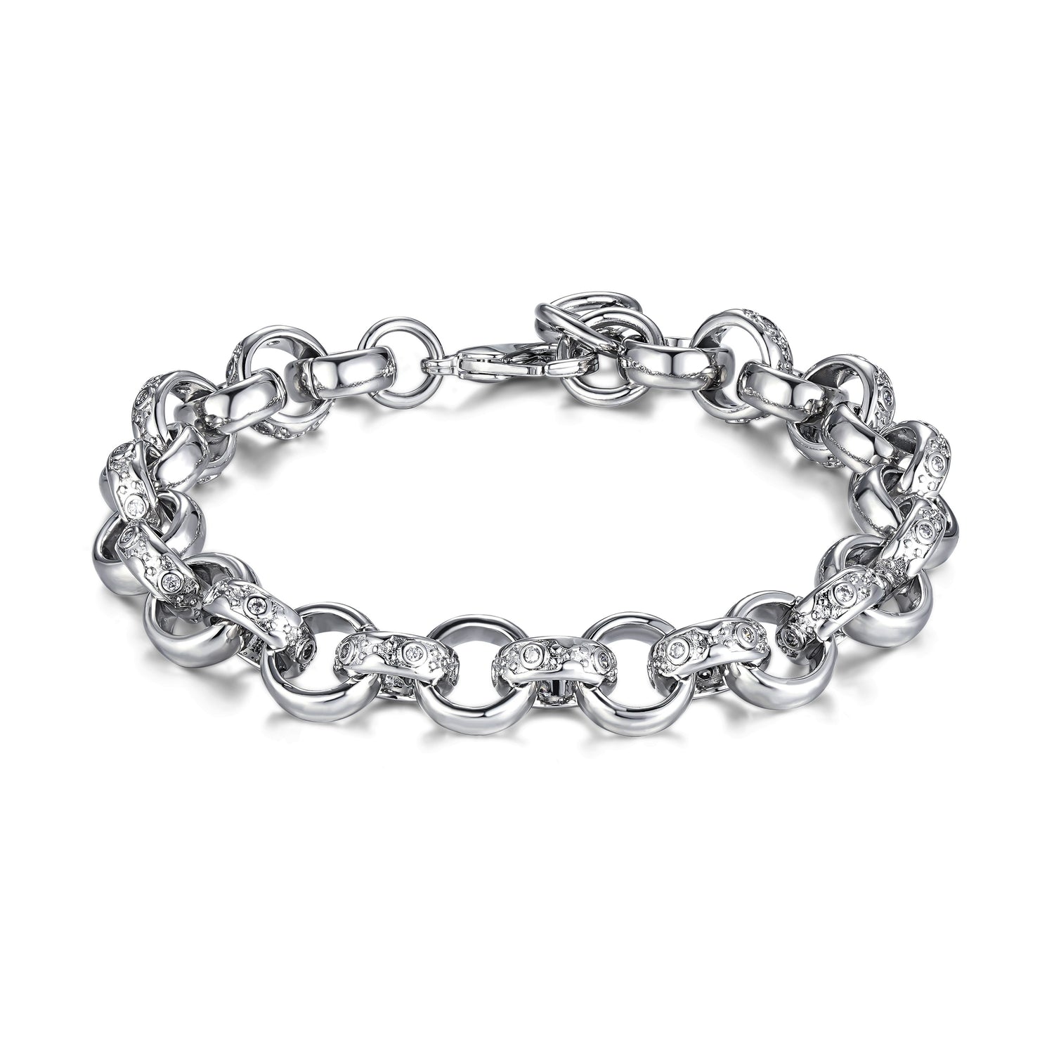 12mm Silver Filled Crystal Pattern Belcher Bracelet 8 Inches