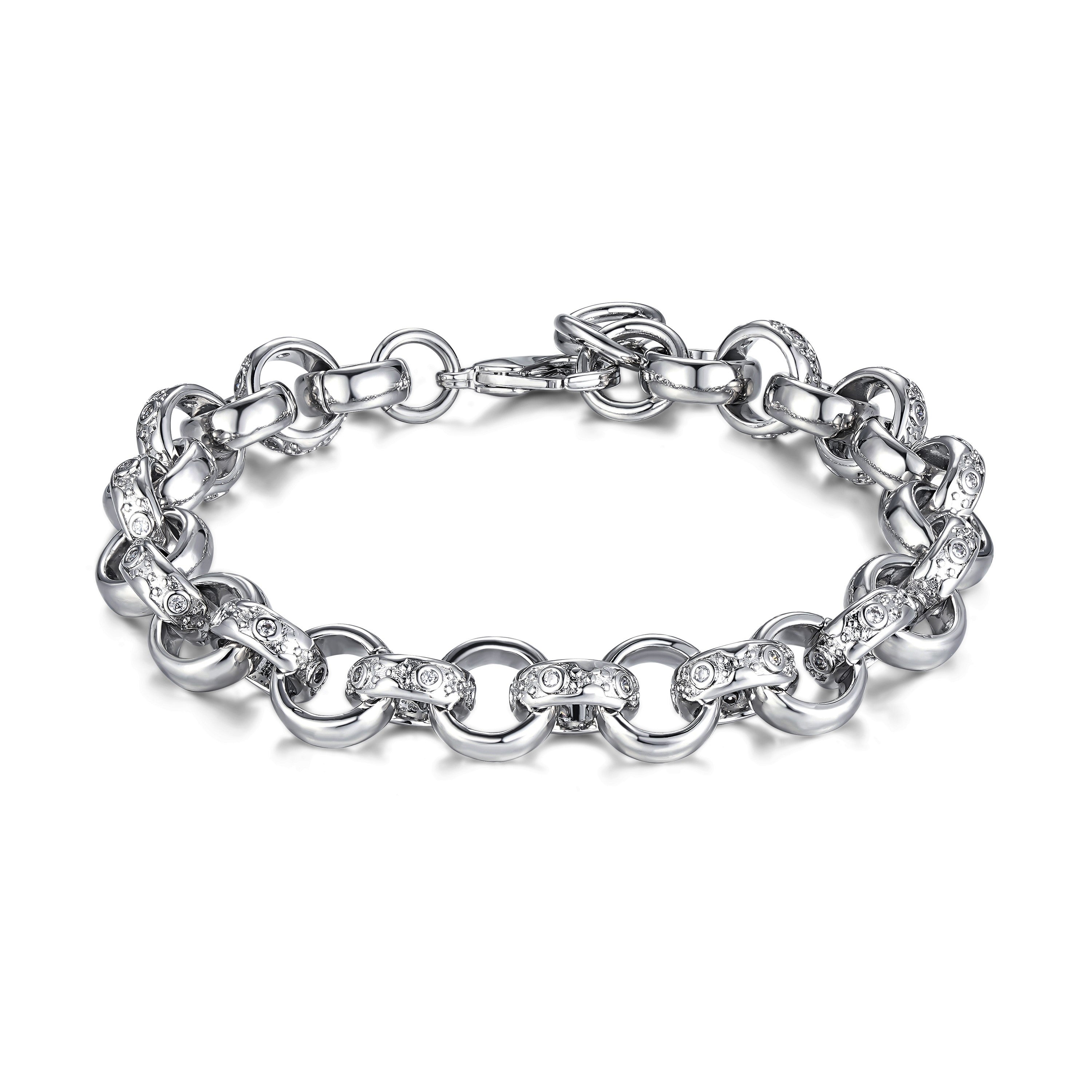 12mm Silver Filled Crystal Pattern Belcher Bracelet 8 Inches