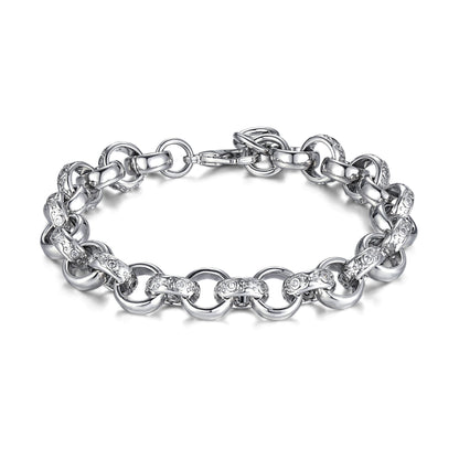 12mm Silver Filled Crystal Pattern Belcher Bracelet 8 Inches