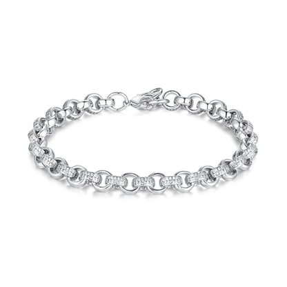 8mm silver Belcher bracelet with Cubic Zirconia stones, 8/9 inch, 29 grams.