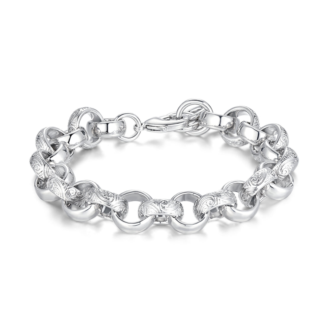 15mm Silver-Filled Ornate Belcher Bracelet - 8 Inches