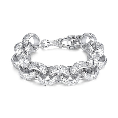 Chunky silver bracelet with Albert clasp, 20mm wide, 7.5-8 inches, 100 grams.