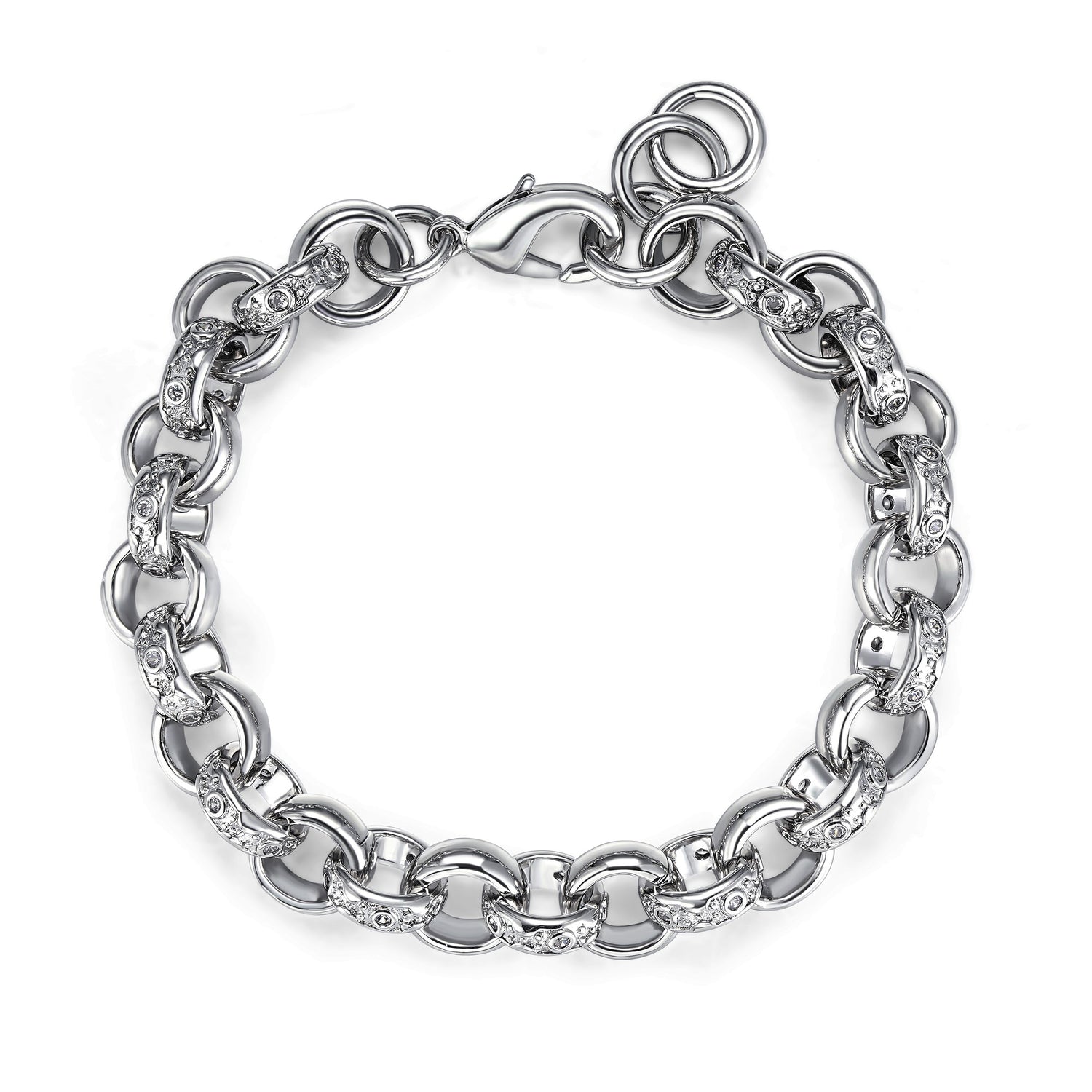 12mm Silver Filled Crystal Pattern Belcher Bracelet 8 Inches