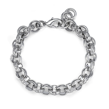 12mm Silver Filled Crystal Pattern Belcher Bracelet 8 Inches