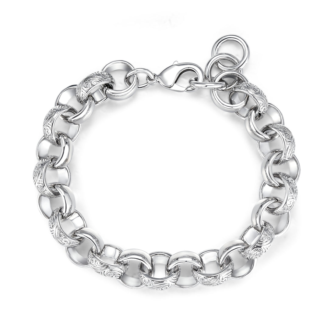 15mm Silver-Filled Ornate Belcher Bracelet - 8 Inches