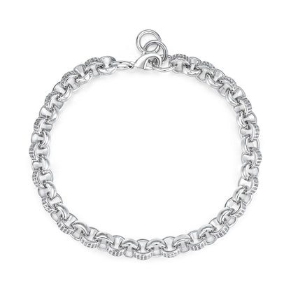 Small silver CZ Belcher bracelet, 8/9 inches, 8mm wide, 29 grams, iced out.