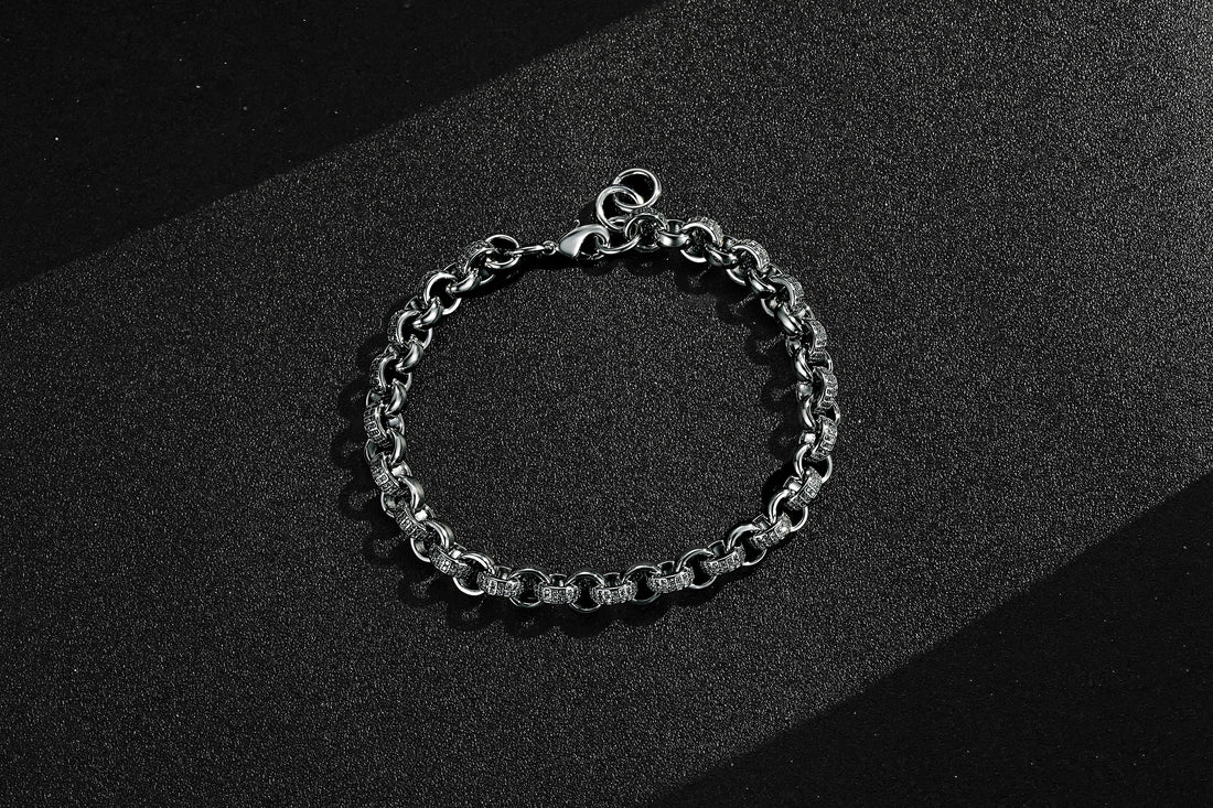 8mm Silver-Filled Belcher Bracelet with 750 CZ Stones – 8/9 Inch