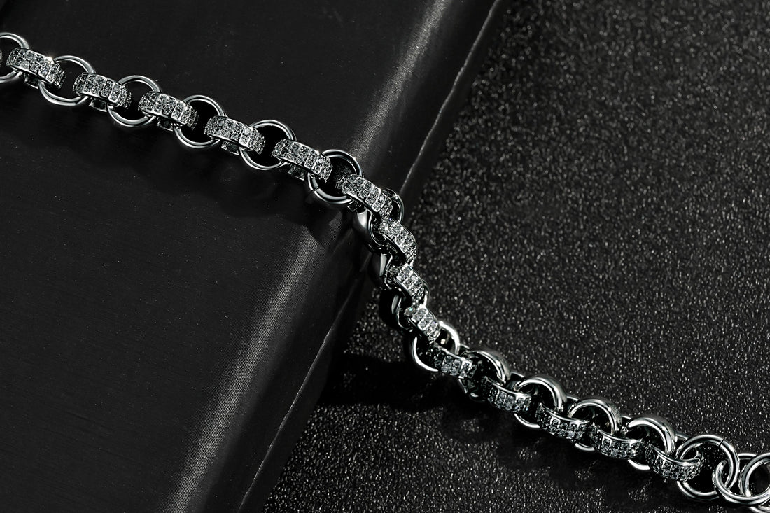 8mm Silver-Filled Belcher Bracelet with 750 CZ Stones – 8/9 Inch