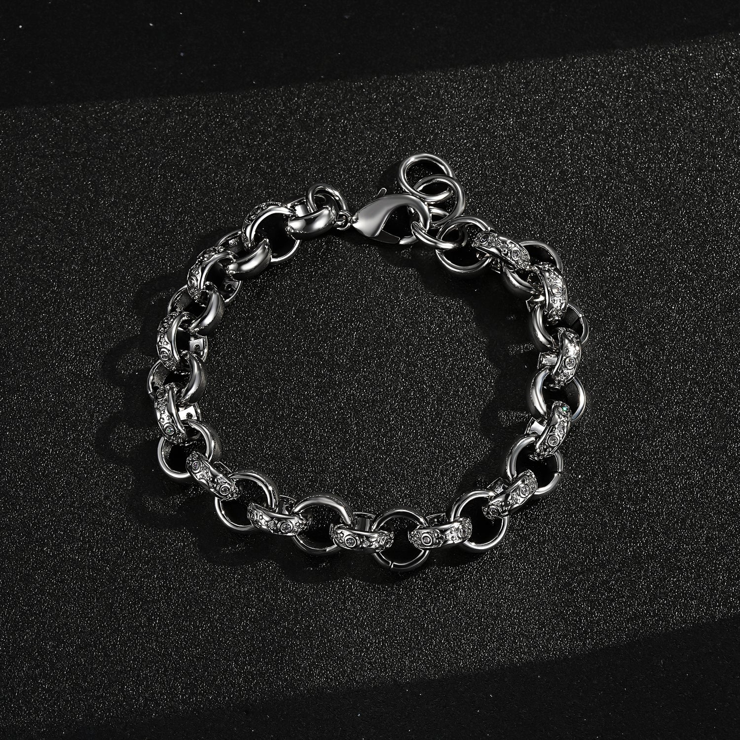 12mm Silver Filled Crystal Pattern Belcher Bracelet 8 Inches