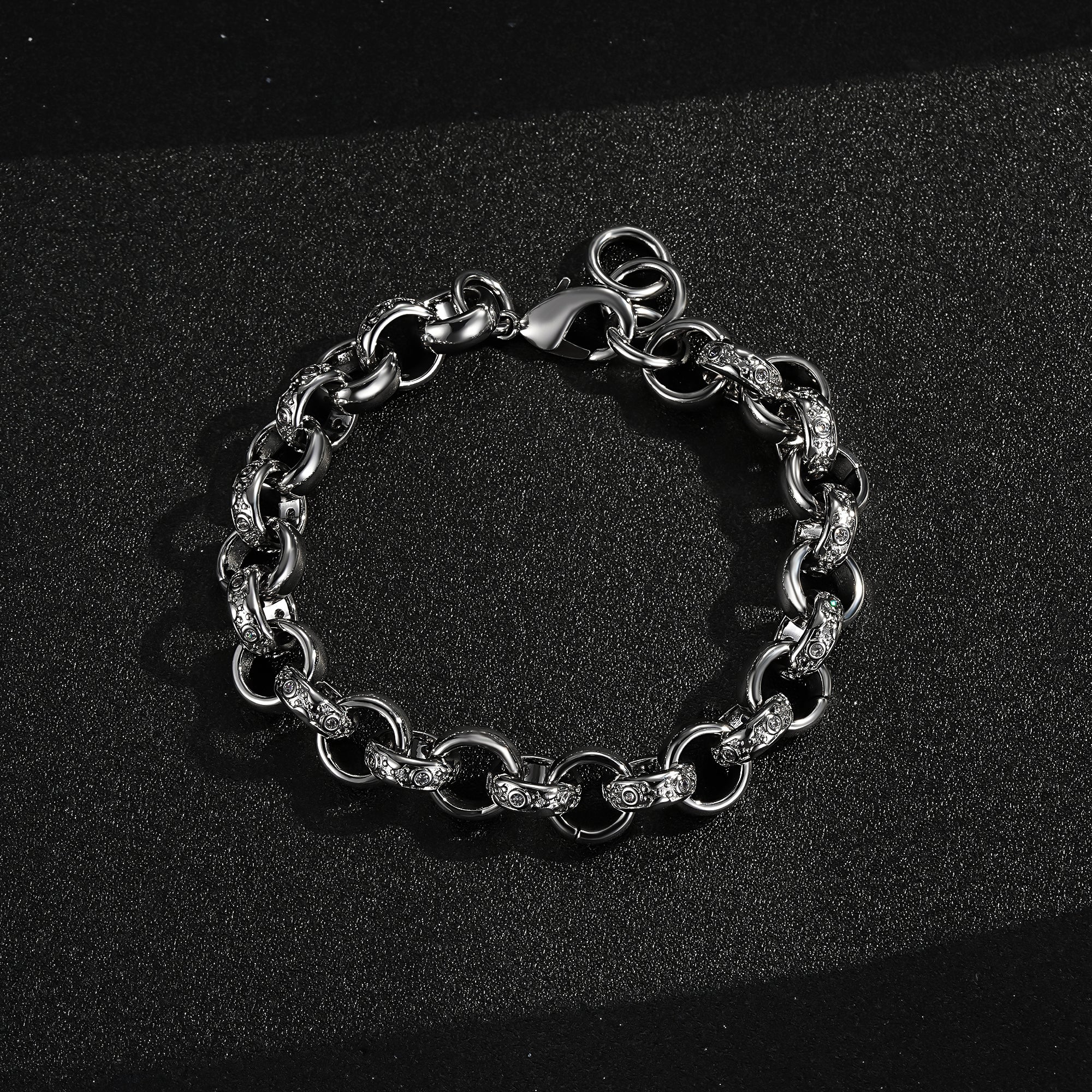 12mm Silver Filled Crystal Pattern Belcher Bracelet 8 Inches