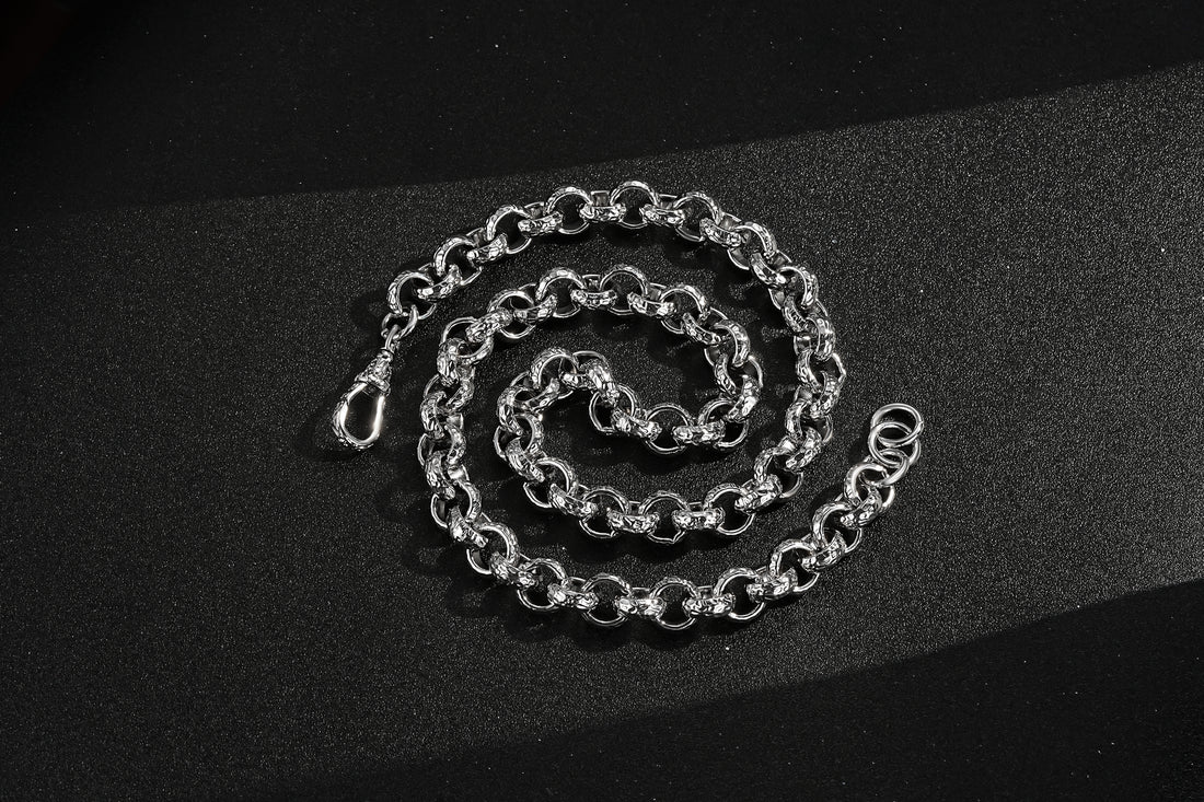 12mm Silver Diamond Cut Pattern Belcher Chain Lobster Clasp 24-Inch