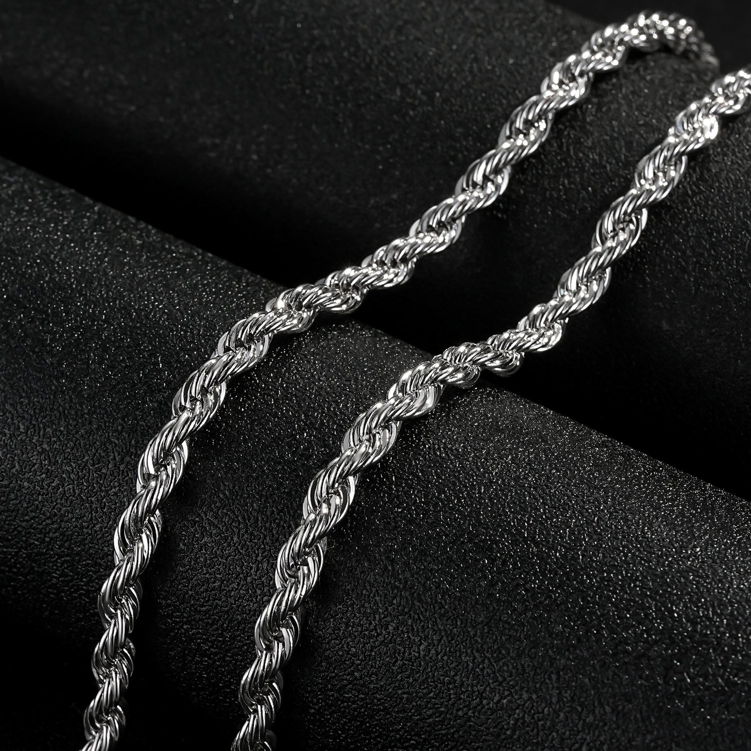 Close-up of Classic Silver Rope Chain