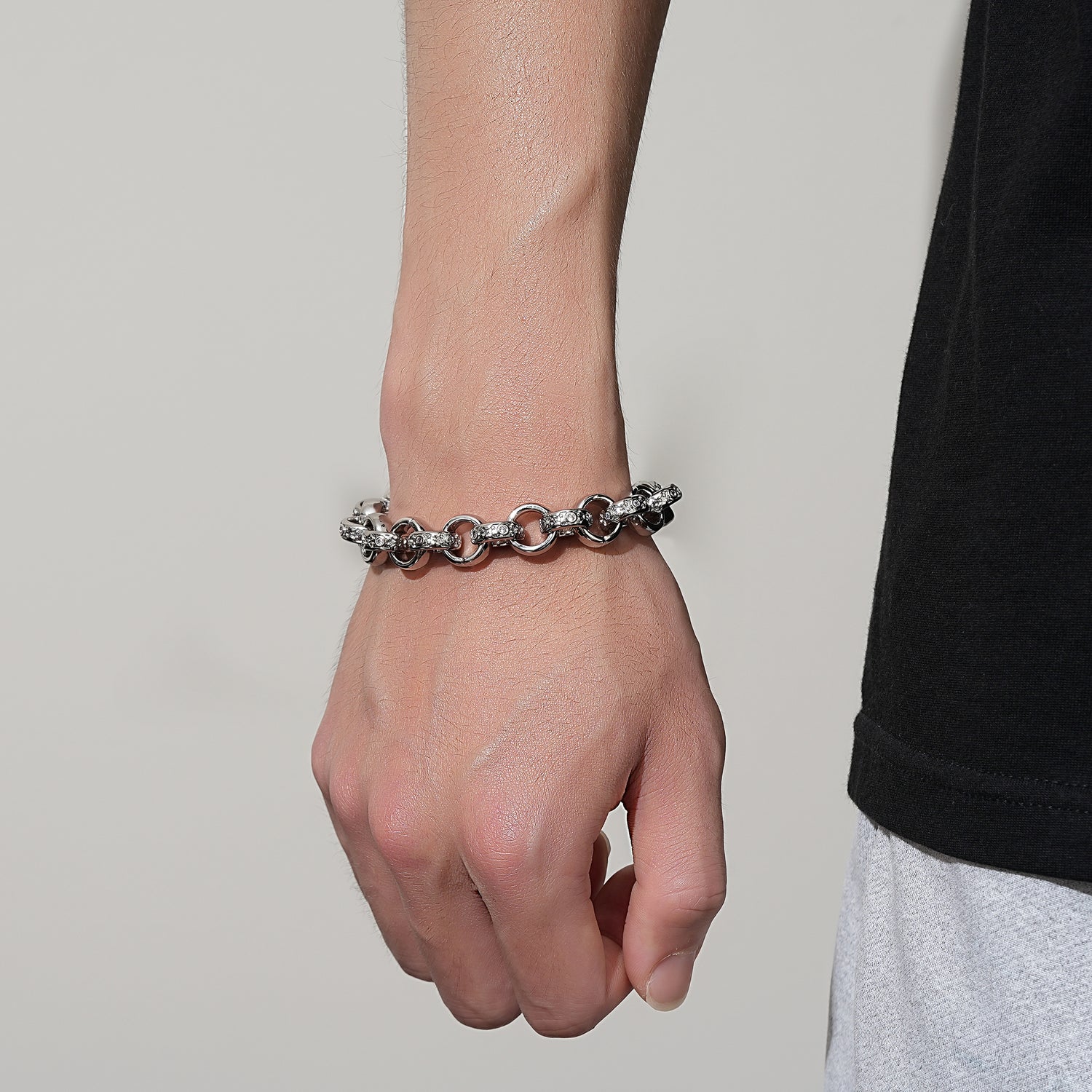 12mm Silver Filled Crystal Pattern Belcher Bracelet 8 Inches
