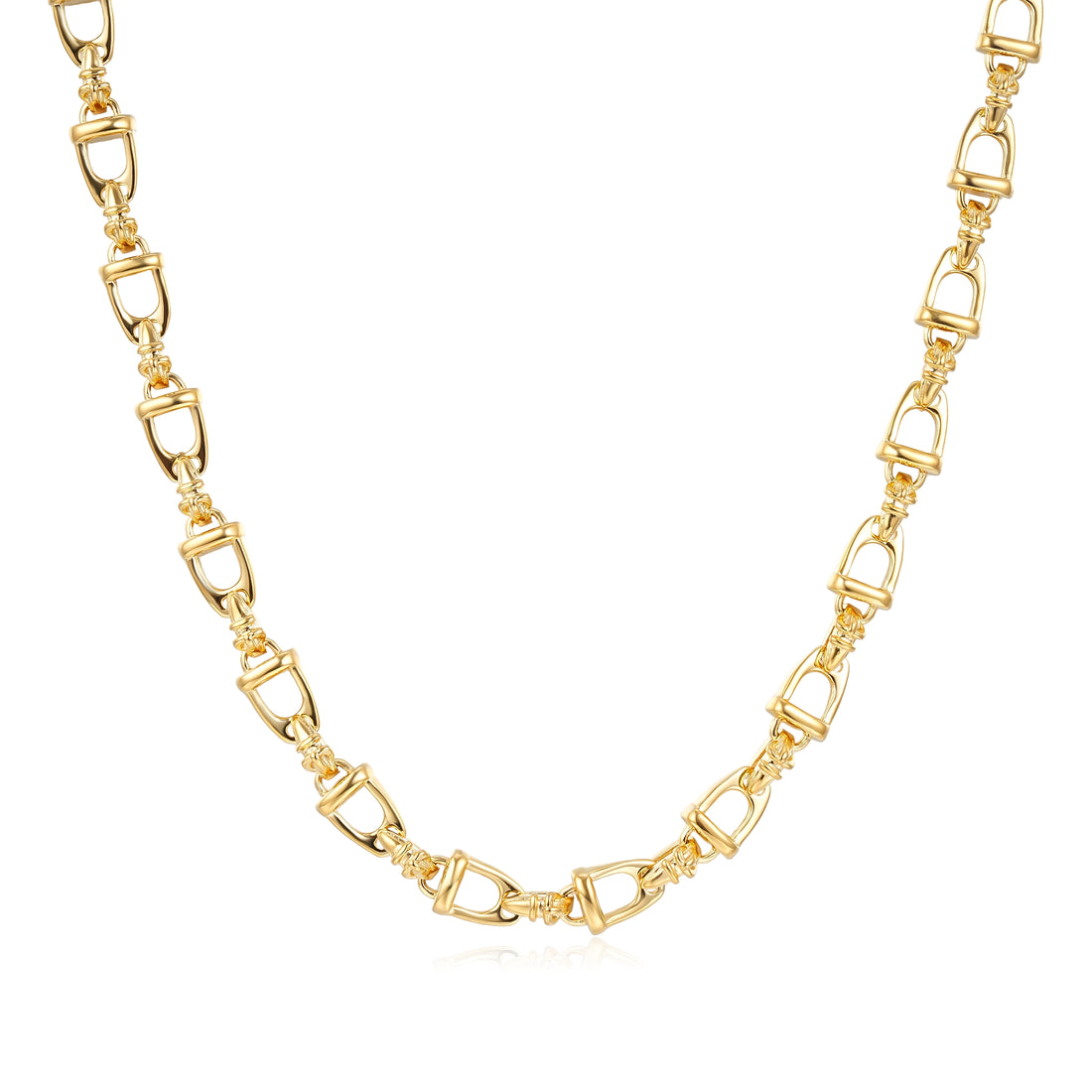 Gold Stirrup &amp; Buckle Link Chain Necklace 24” Welded Equestrian Style 62g Heavy