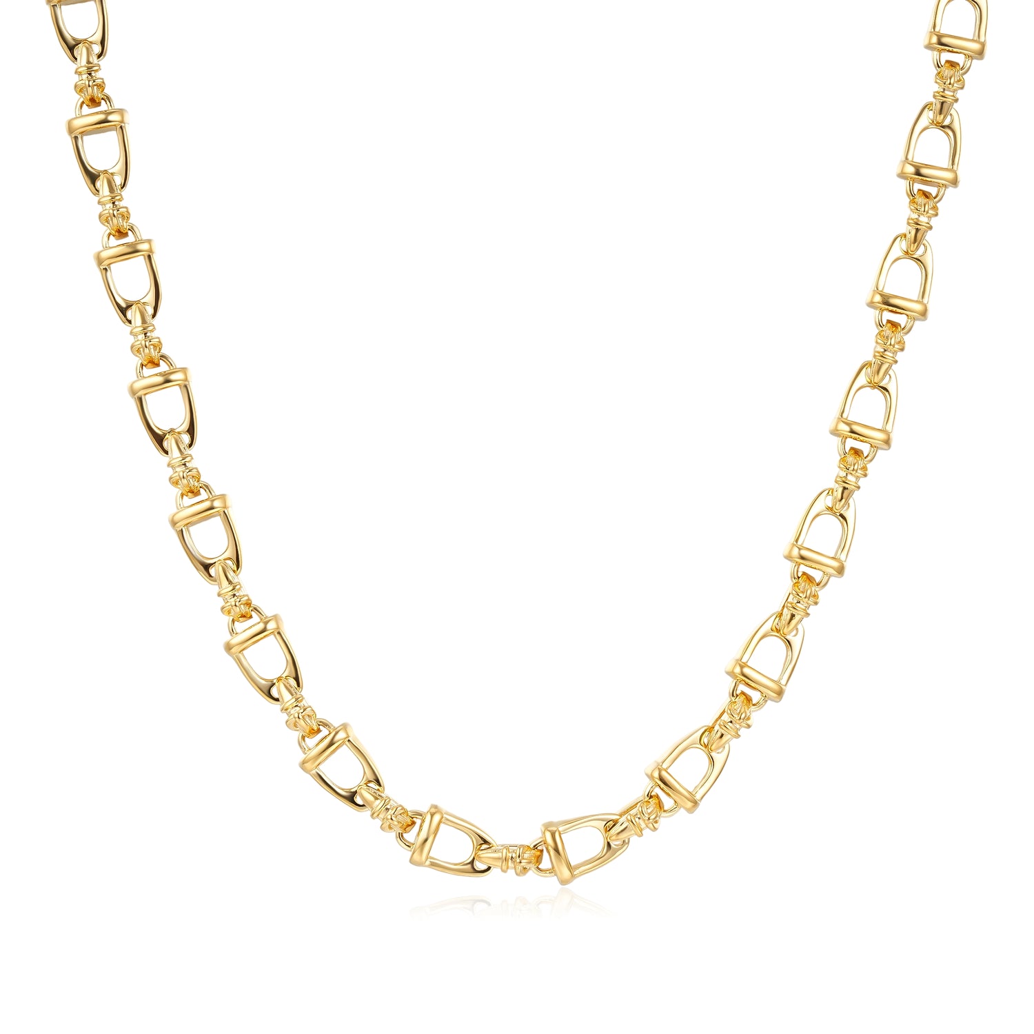 Gold Stirrup &amp; Buckle Link Chain Necklace 24” Welded Equestrian Style 62g Heavy