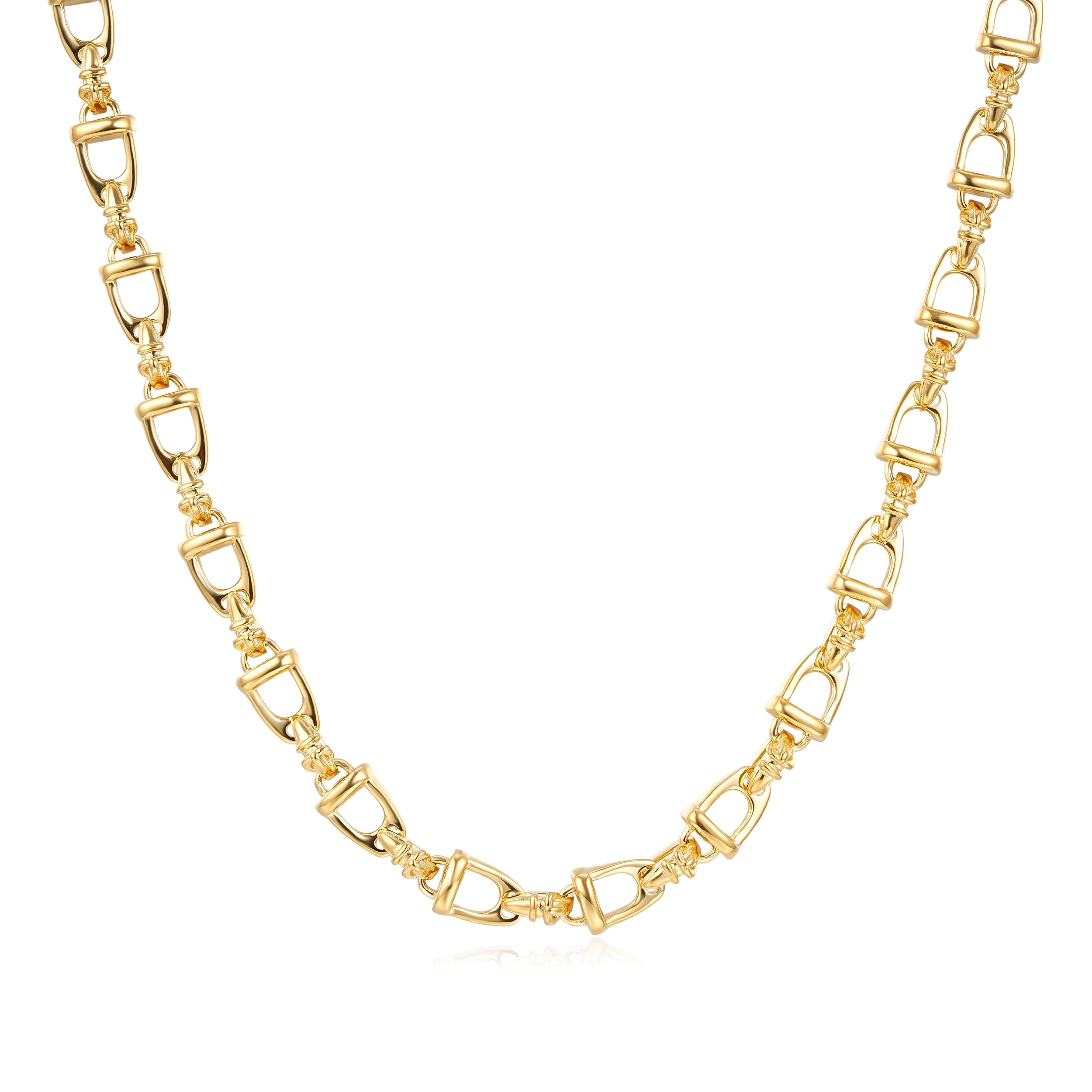 Gold Stirrup &amp; Buckle Link Chain Necklace 24” Welded Equestrian Style 62g Heavy