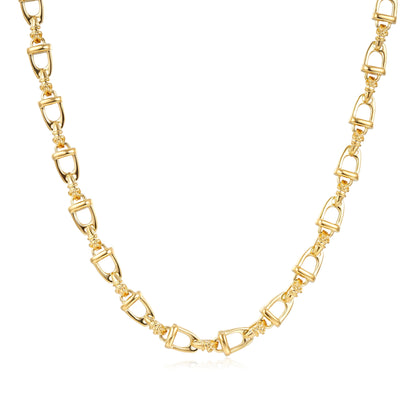 Gold Stirrup &amp; Buckle Link Chain Necklace 24” Welded Equestrian Style 62g Heavy