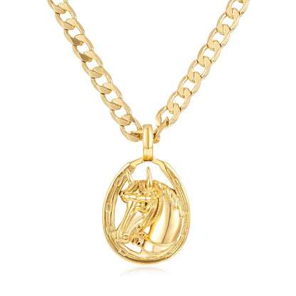 6mm Gold Cuban Chain with Horseshoe Pendant – 24 Inches