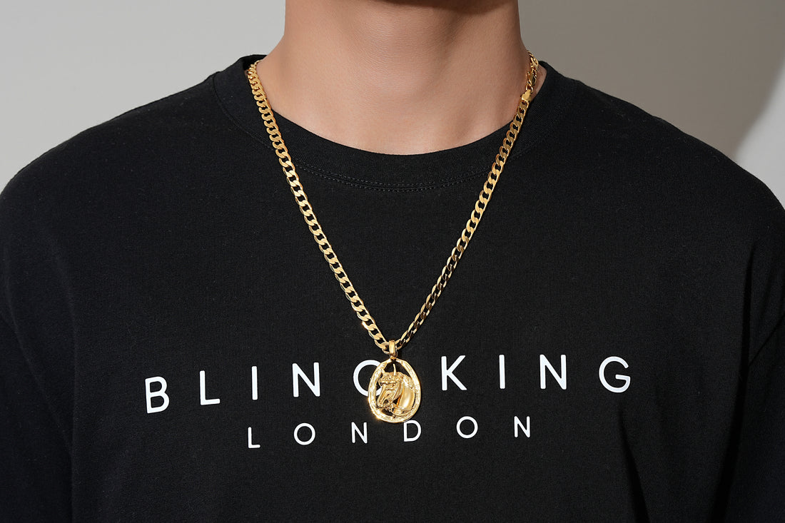 6mm Gold Cuban Chain with Horseshoe Pendant – 24 Inches