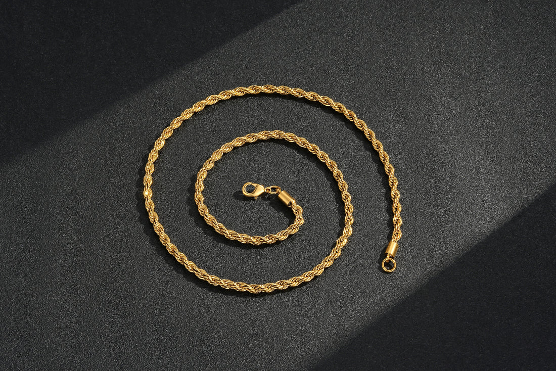 4mm Solid Gold Rope Chain – Bold Twisted Design for Men &amp; Women | Available in 20 &amp; 24 Inches