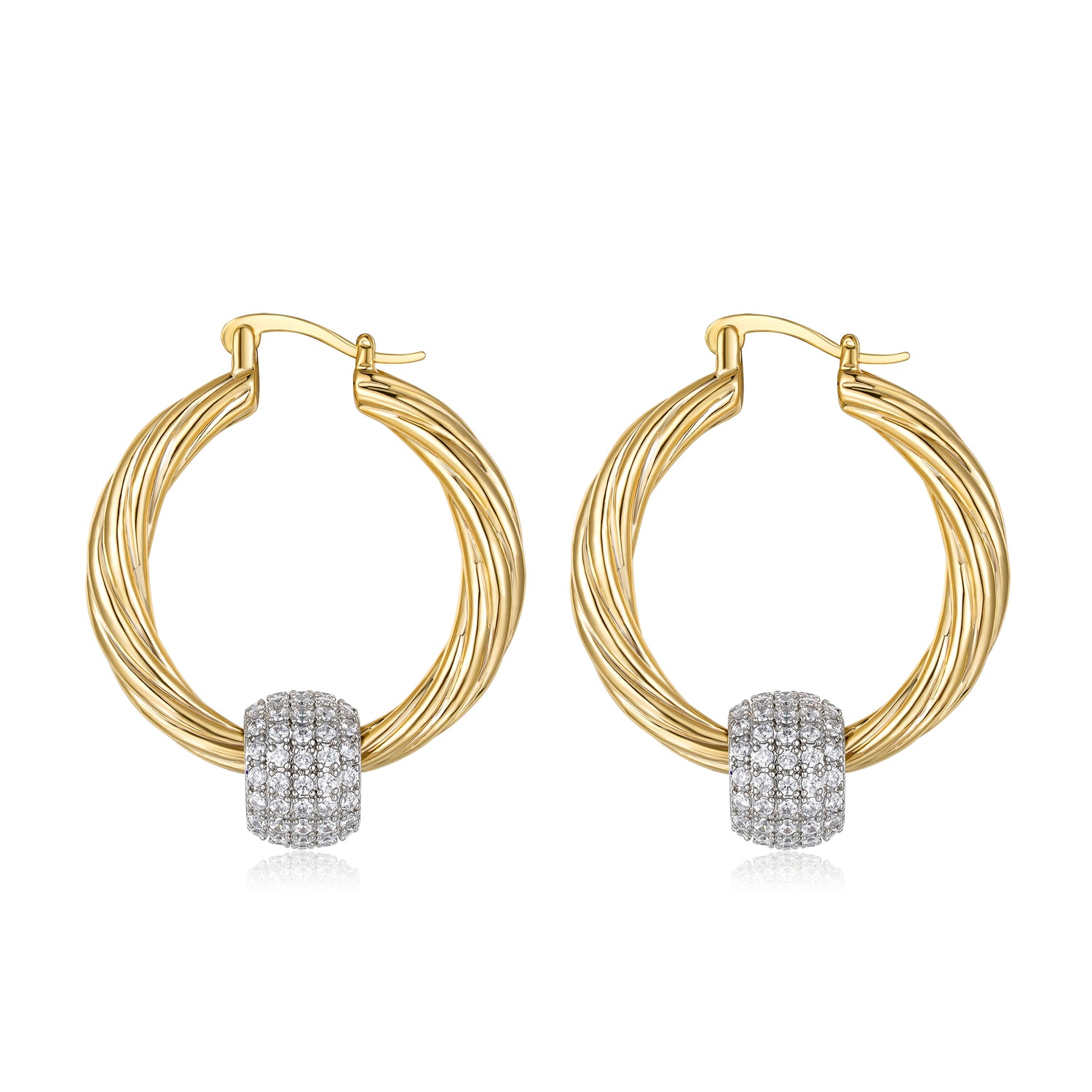 Gold Large Disco Balls Hoop Earrings with Stones