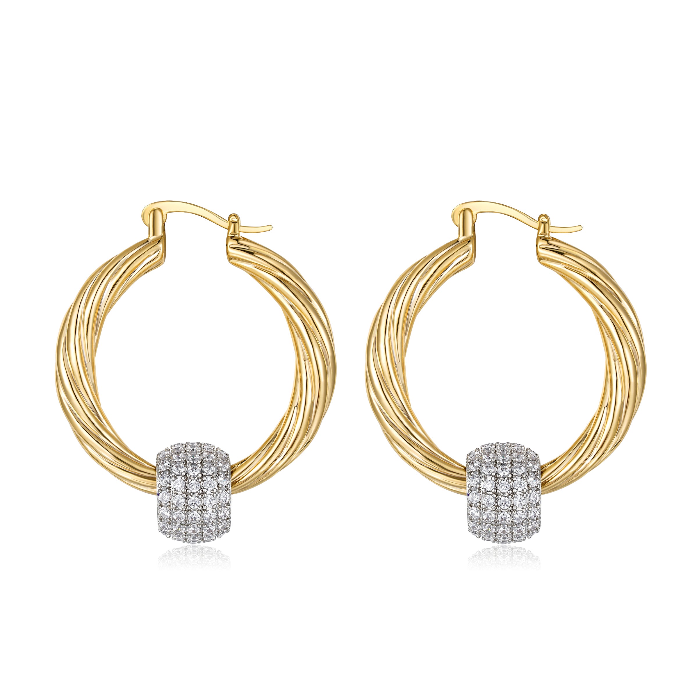 Gold Large Disco Balls Hoop Earrings with Stones