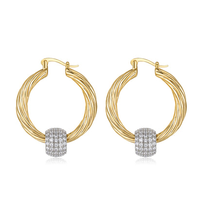 Gold Large Disco Balls Hoop Earrings with Stones