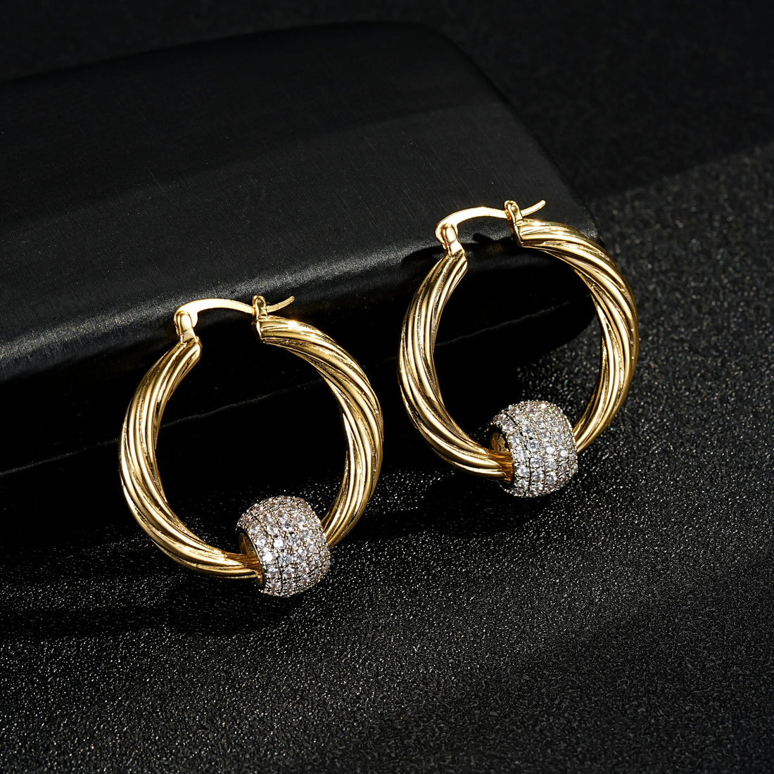 Gold Large Disco Balls Hoop Earrings with Stones