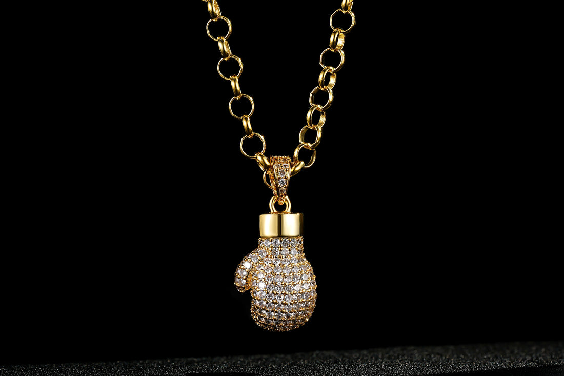 Premium Gold Boxing Glove Pendant With a Cuban Chain 22 Inch