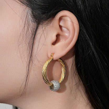 Gold Large Disco Balls Hoop Earrings with Stones