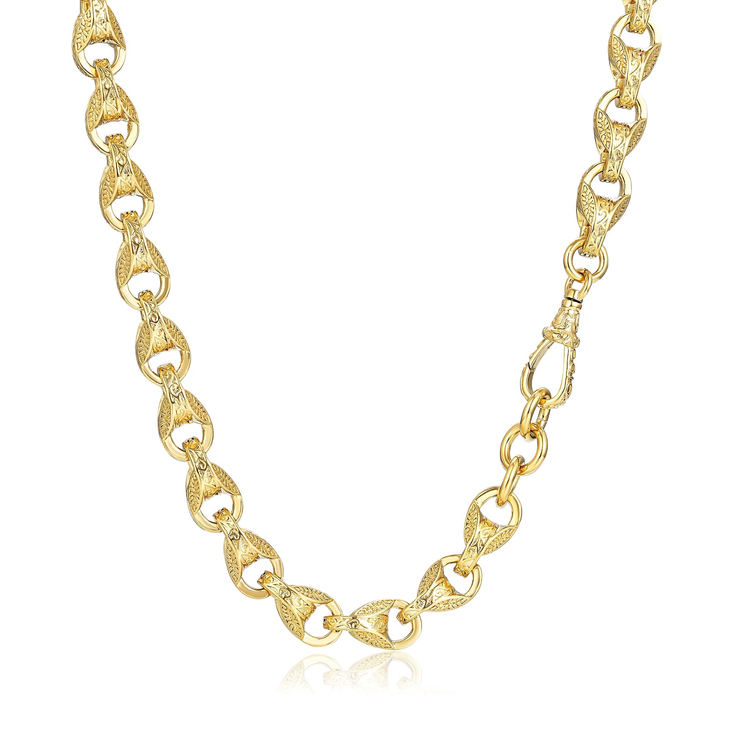 12mm Gold Tulip Chain With Albert Clasp 26 Inches