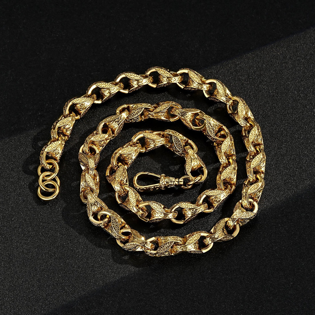 12mm Gold Tulip Chain With Albert Clasp 26 Inches