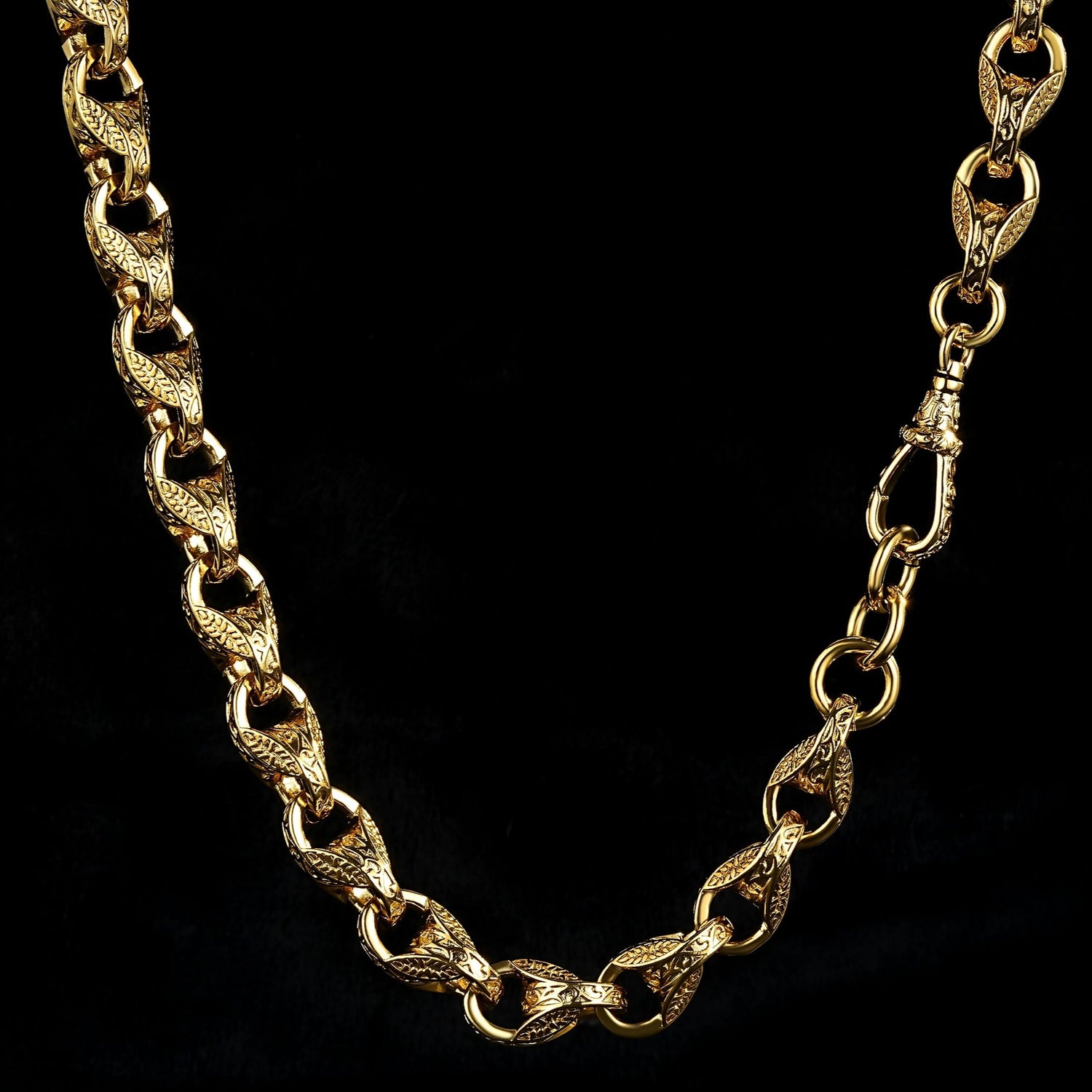 12mm Gold Tulip Chain With Albert Clasp 26 Inches