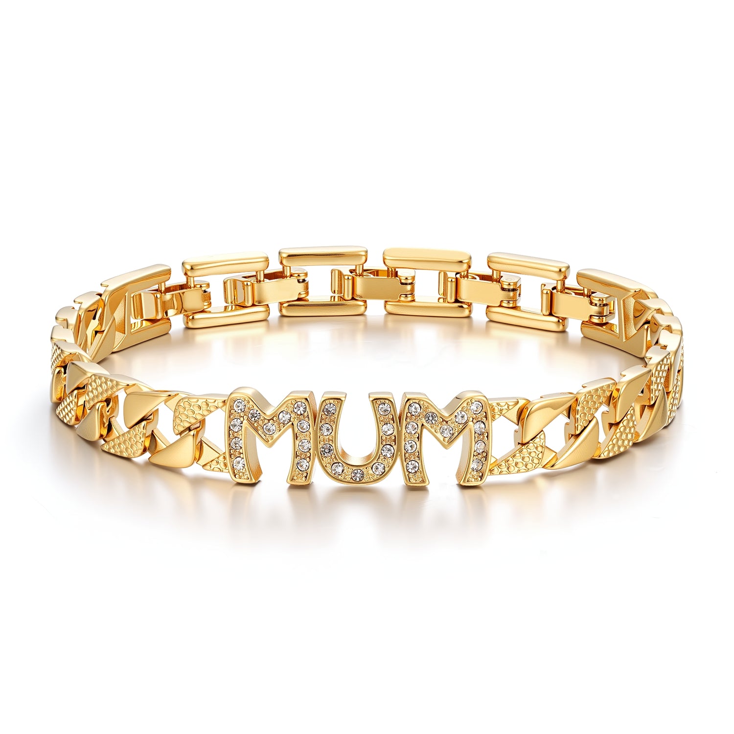 8mm Mum Cuban Bracelet Full Link Clear Stones 8” Gift Jewellery for Her