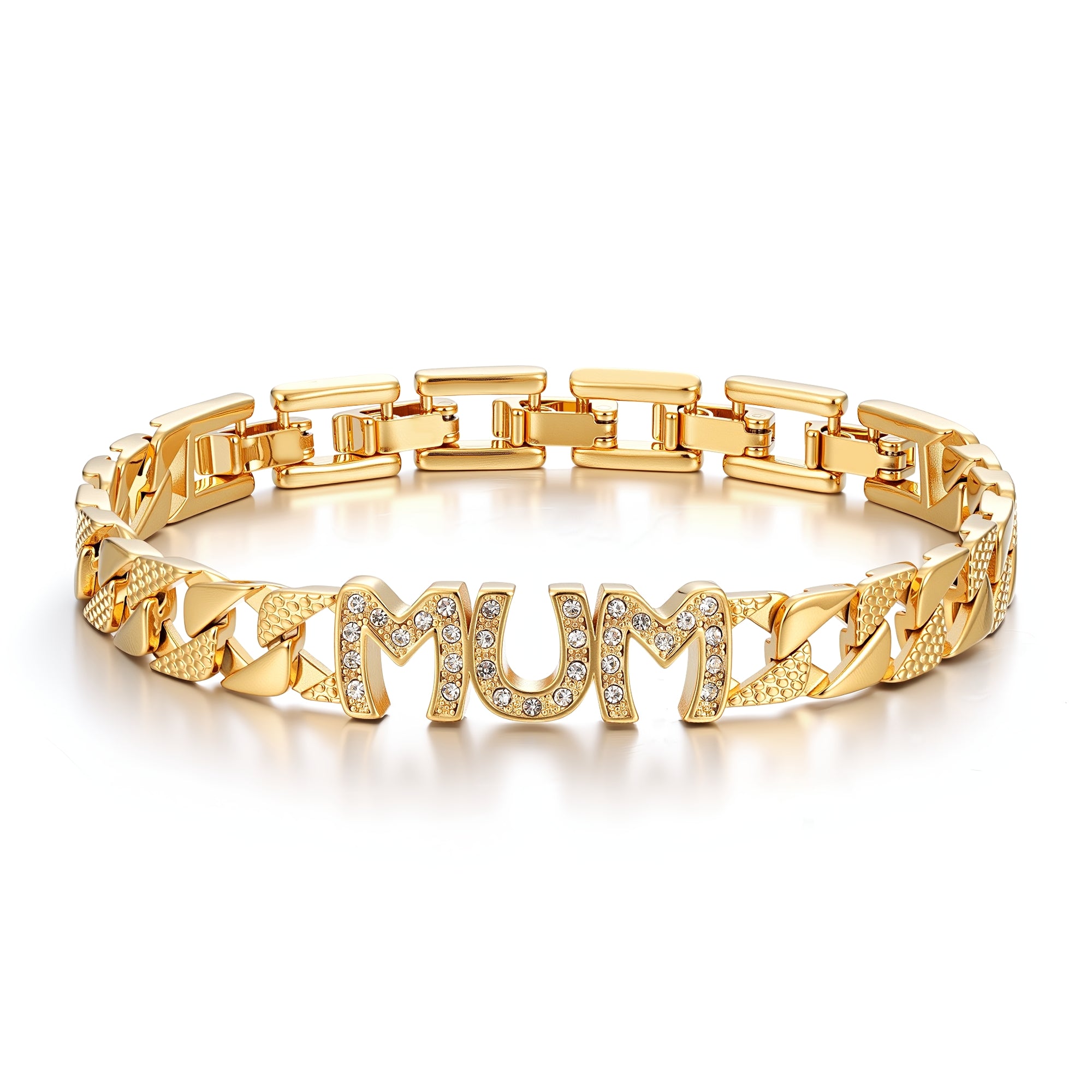 8mm Mum Cuban Bracelet Full Link Clear Stones 8” Gift Jewellery for Her