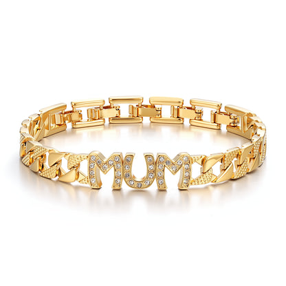 8mm Mum Cuban Bracelet Full Link Clear Stones 8” Gift Jewellery for Her