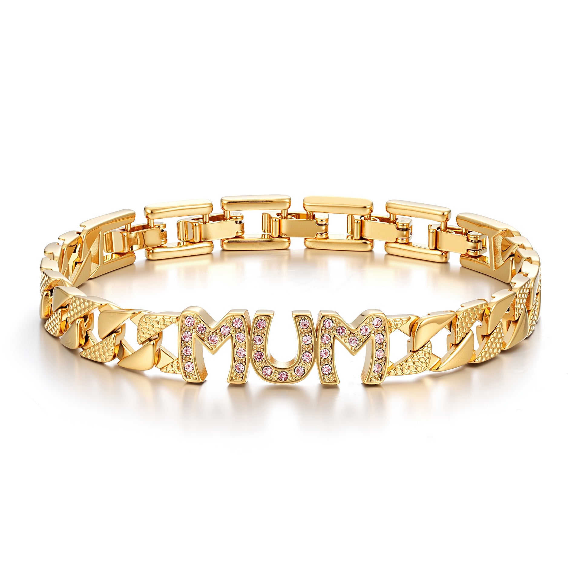8mm Mum Cuban Bracelet Full Link Stones Fits 8 Inch Wrist