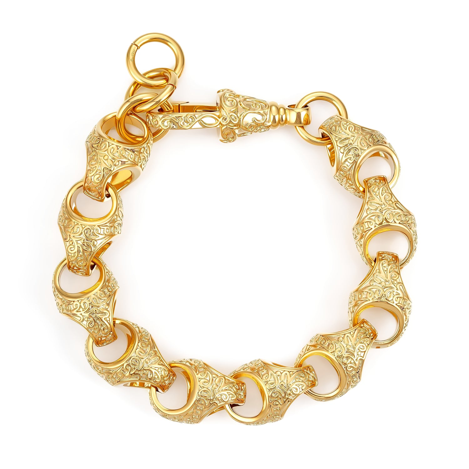 17mm Gold Acorn Link Bracelet 8–8.5” Heavy Patterned XL Statement 104g Jewellery