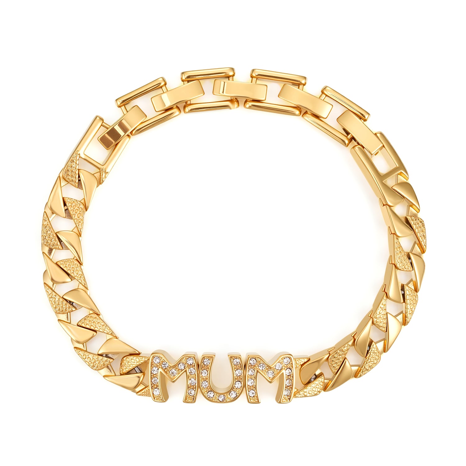8mm Mum Cuban Bracelet Full Link Clear Stones 8” Gift Jewellery for Her
